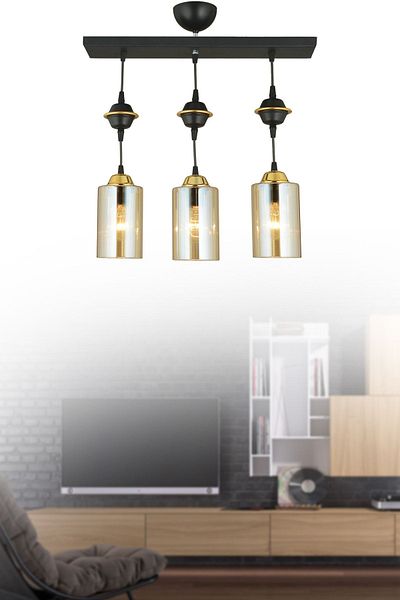 SONSUZ AYDINLATMA&AVİZE Row of Black 3-Plus Pipe Glass Downward Facing Luxury Chandelier