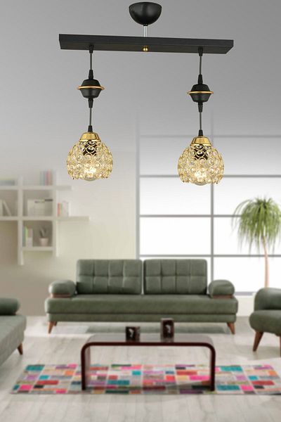 SONSUZ AYDINLATMA&AVİZE Row of Black 2-Piece Crystal Optigon Downward Facing Luxury Chandelier