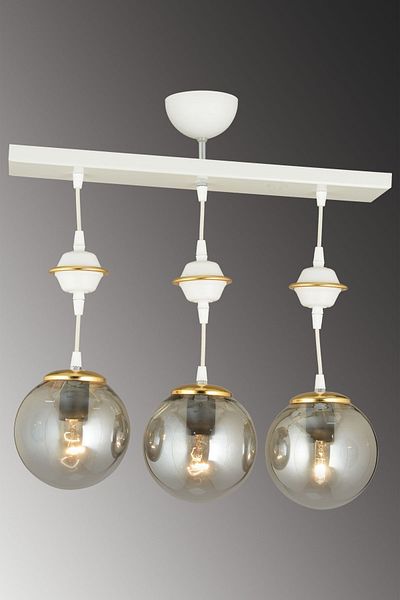 SONSUZ AYDINLATMA&AVİZE Row of White 3-Piece Smoked Glop Top Glass Downward Facing Luxury Chandelier