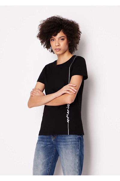 Armani Exchange Дамска тениска с велосипедна яка - черна