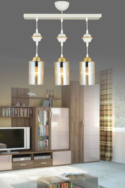 SONSUZ AYDINLATMA&AVİZE Row of White 3-Plus Pipe Glass Downward-Facing Luxury Chandelier