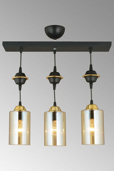 SONSUZ AYDINLATMA&AVİZE Row of Black 3-Plus Pipe Glass Downward Facing Luxury Chandelier