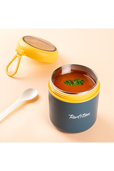 Tantitoni 036-01-TANTİTONİ MAVİ PASLANMAZ ÇELİK YUVARLAK 2 KATLI PLASTİK KAŞIKLI YEMEK TAŞIMA KABI 710ML