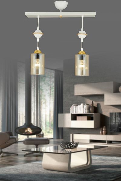 SONSUZ AYDINLATMA&AVİZE Row of White 2-Piece Pipe Glass Downward-Facing Luxury Chandelier