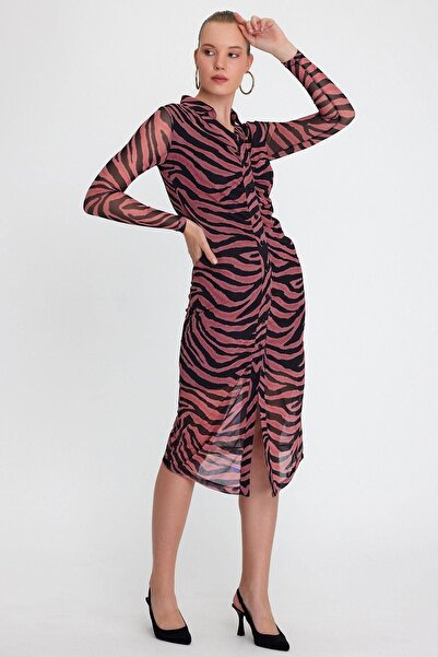 QUHOX Women's Zebra Patterned Dress Fuchsia