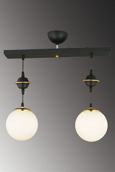 SONSUZ AYDINLATMA&AVİZE Row of Black 2-Piece White Globe Top Glass Downward Facing Luxury Chandelier