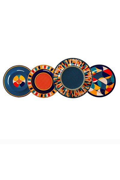 Lucky Art Leslie Bone - Set of 7 Geometric Patterned Porcelain Cake Plates