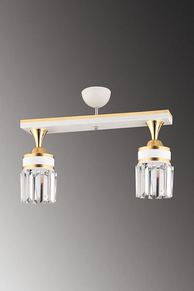 SONSUZ AYDINLATMA&AVİZE Tokyo 2-Piece White Row Plafonier Crystal Stone Yellow Strip Cylinder Downward Facing Luxury Chandelier