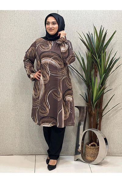Butik büyük beden Patterned Chiffon Tunic - Relaxed Fit