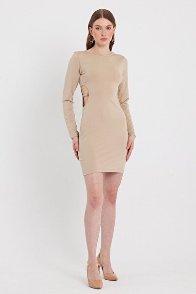 QUHOX Γυναικείο υφασμάτινο φόρεμα Allegro Μπεζ