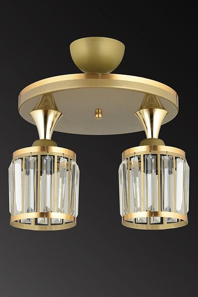 SONSUZ AYDINLATMA&AVİZE 2 Pieces Antique Tray Crystal Stone Plafonier Yellow Striped Cylinder Downward Facing Luxury Chandelier