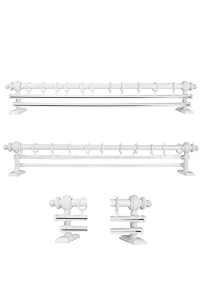 Perdejim Umeraș Rustic din Lemn Dublă șină Albă - Tub Rustic 150 Cm