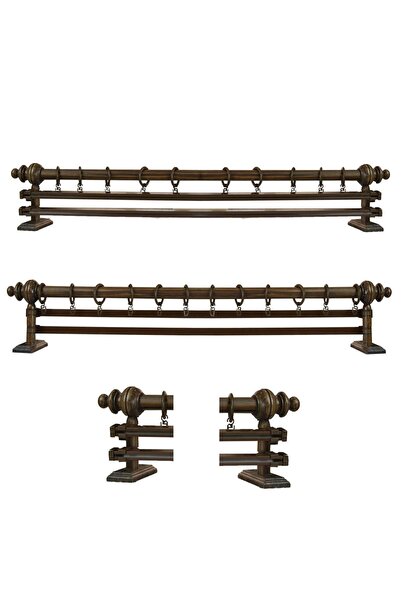 Perdejim Ceviz Çift Raylı Ahşap Rustik Perde Askısı - Rustik Borusu 275 Cm