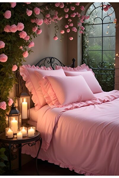 Helen George Vintage Fırfırlı Tek Kişilik Nevresim Takımı - Pembe