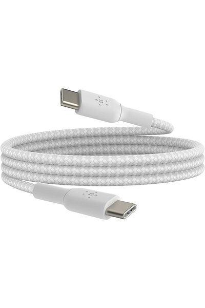 Belkin BoostCharge Braided USB C Fast Charger Cable - iPhone 15,Samsung Galaxy S24, iPad, MacBook, 1m,White