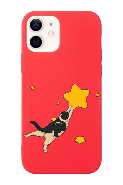 shoptocase Iphone 12 Uyumlu Kedi Desenli İçi Süet Silikon Lansman Telefon Kılıfı