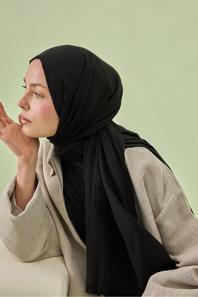 Cardion Plain Cotton Silk Shawl - Black