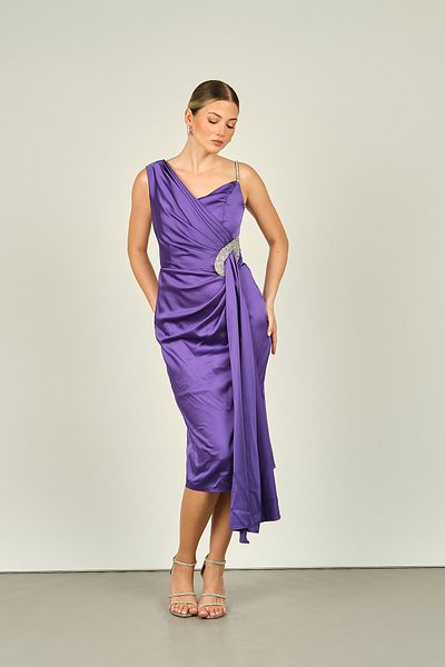 Dans Purple Araboy Evening Dress with Stone Embroidery Detail and Side Train 1510