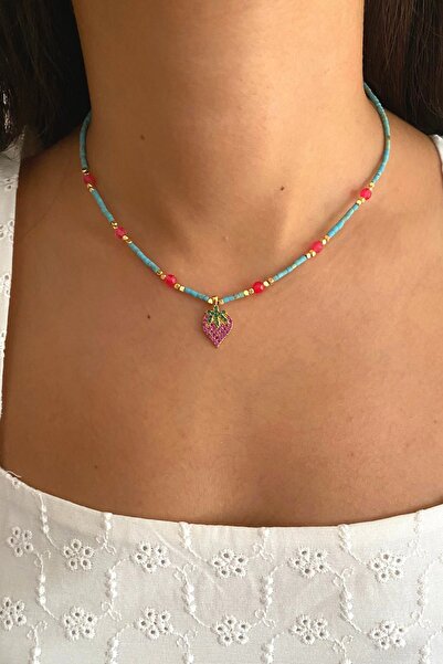 Suerte Accessories Çilek Kuvars ve Afgan Doğal Taş Çilek Uç El Yapımı Özel Ta...