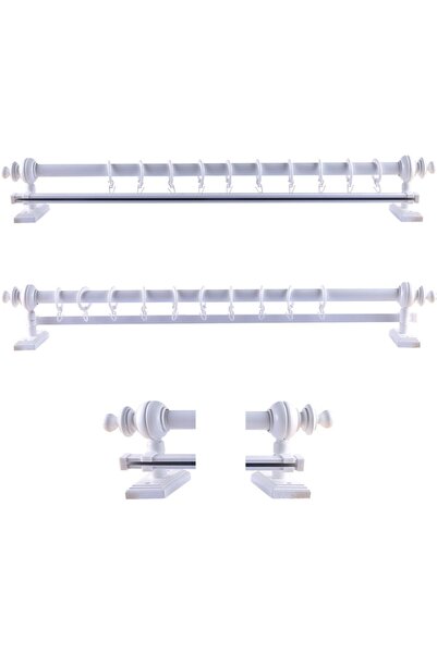 Perdejim Beyaz Ahşap Rustik Perde Askısı - Raylı Rustik Borusu 175 cm