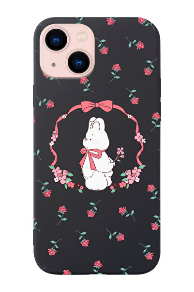 shoptocase Iphone 14 ve 13 Uyumlu Kurdele Bear Desenli İçi Süet Silikon Lansm...