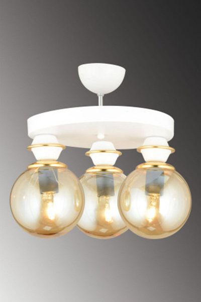 SONSUZ AYDINLATMA&AVİZE White Triple Plafonier Bal Glop Top Glass Downward Facing Luxury Chandelier