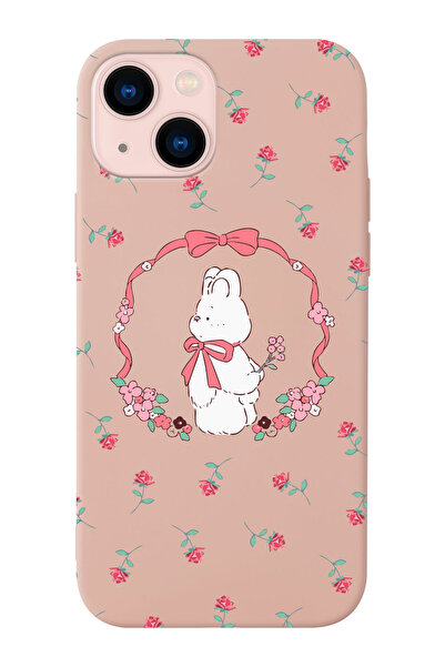 shoptocase Iphone 14 ve 13 Uyumlu Kurdele Bear Desenli İçi Süet Silikon Lansm...