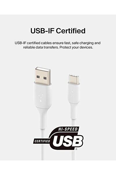 Belkin BoostCharge USB-C to USB-A Cable for iPhone 15, Samsung S24, Pixel, iPad Pro, Switch - 1m, White