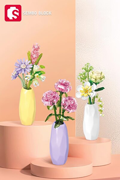 Sembo Block Crystal Rose Vazolu Dekoratif Güller 261 Parça yapı blokları Legoile uyumlu (611066)