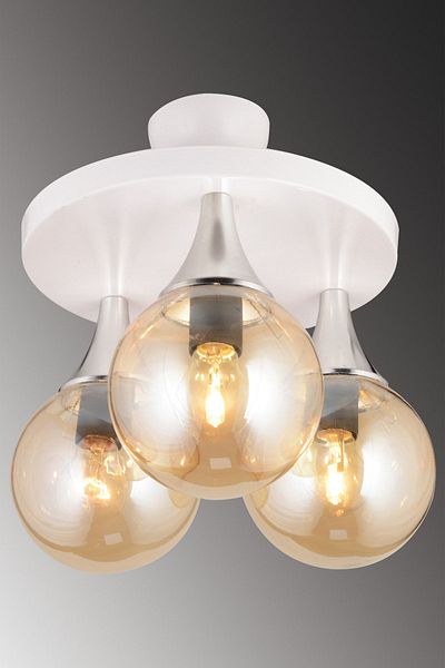 SONSUZ AYDINLATMA&AVİZE White 3-Plafone Bal Glop Top Glass Chrome Downward Facing Luxury Chandelier