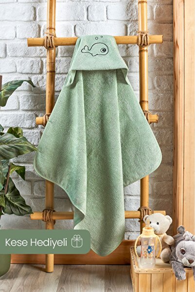 EIFIN Bambu Balık Nakışlı Bebek Havlu Kundak Ve Kese Seti