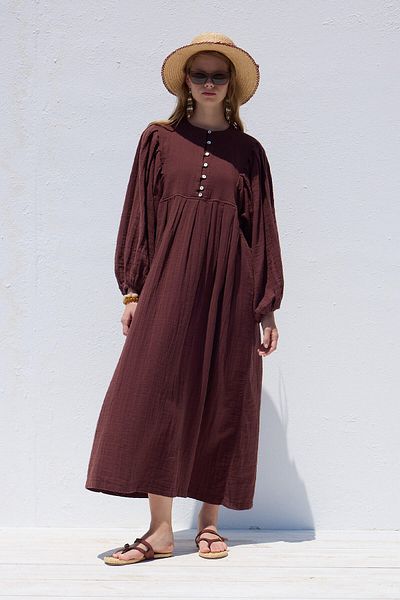 Manuka Rochie de muselina burgundy - Detaliu plisat