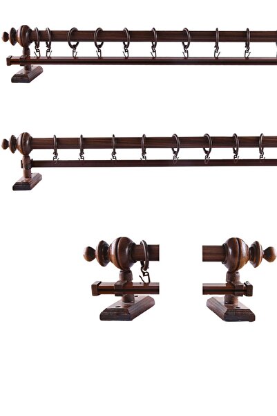 Perdejim Ceviz Tek Raylı  Ahşap Rustik Perde Askısı 175 Cm - Rustik Borusu