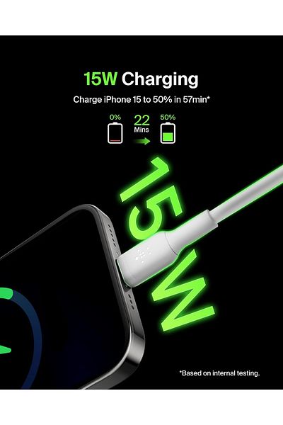Belkin BoostCharge USB-C to USB-A Cable for iPhone 15, Samsung S24, Pixel, iPad Pro, Switch - 1m, White