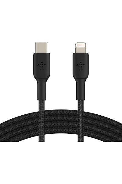 Belkin Braided USB-C to Lightning Cable for Fast Charging, (iPhone 15 or Earlier) MFi-Certified, 2m, Black