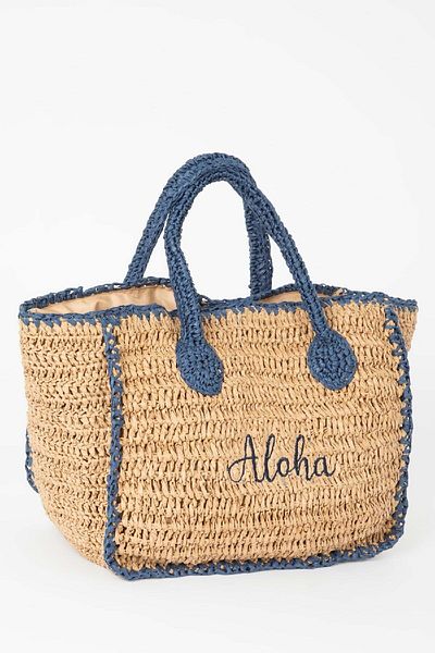 DeFacto Damen-Handtasche aus Korbgeflecht mit Textstickerei B9278axns