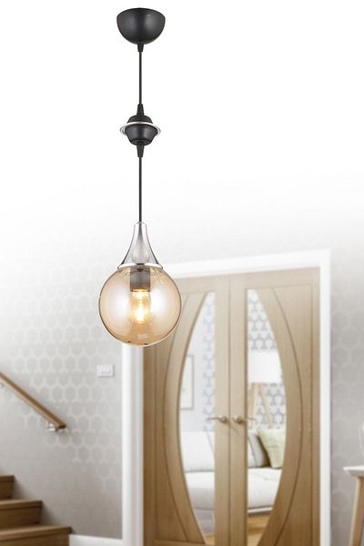 SONSUZ AYDINLATMA&AVİZE Black Single Honey Glop Top Glass Chrome Downward Facing Luxury Modern Chandelier
