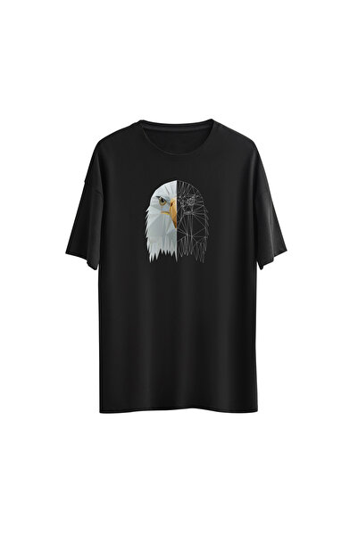 Vektörel Kartal Dijital Baskılı %100 Pamuk Regular Relax T-Shirt