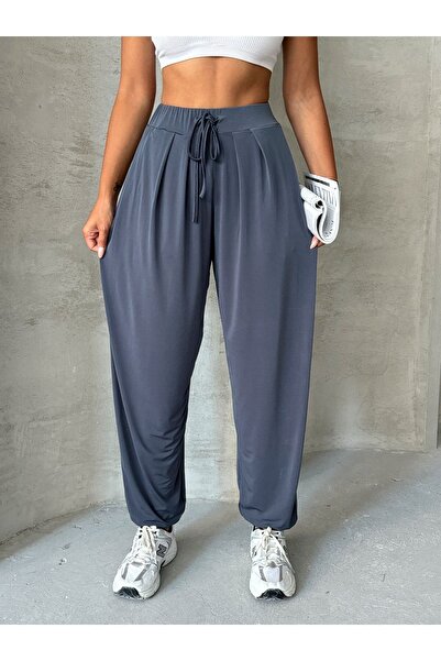 BEJNA Anthracite Women's Modal Pleated Shalwar Trousers - Relaxed Fit