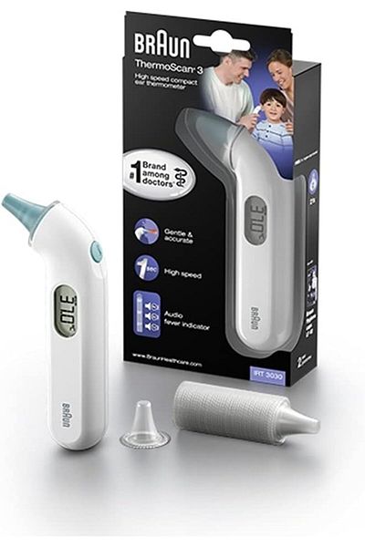 Braun Thermoscan 3 Thermometer 1sec reading, Audio Fever indicator, LCD, Auto shut-off - IRRT 3030