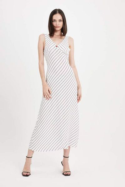 DeFacto V-Neck Striped Maxi Dress - Maroken Strap D4337axbk27