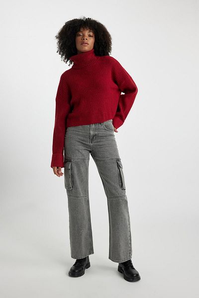 DeFacto Übergroßer, breiter, roter Rollkragenpullover L0986az23cw