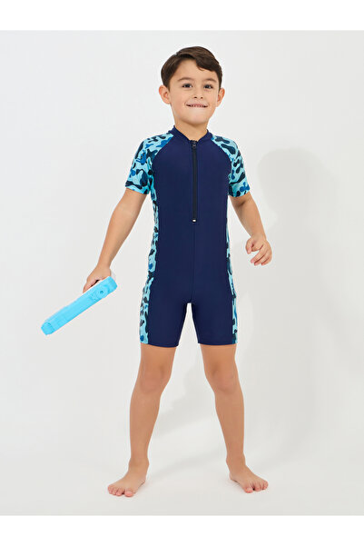 Styli Yarım Fermuarlı Yan Panel Baskılı Mayo