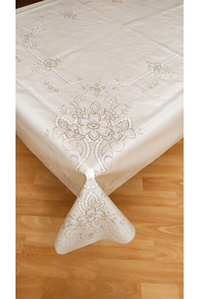 EFEMHOME Kumaş Görünümlü Dantelli Silinebilir Oval Pvc Muşamba Masa Örtüsü 15...