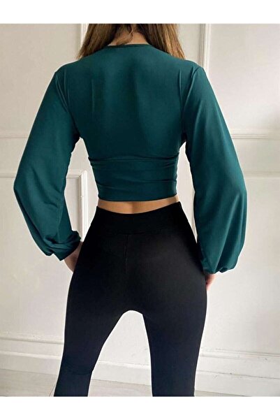 SİA LESS Зелений бюстгальтер Crop - Елегантна жіноча блузка з довгими рукавами