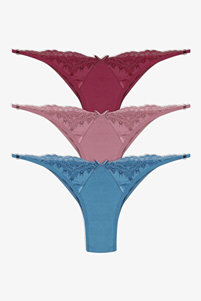 koza iç giyim Γυναικείο στρινγκ 3 τεμαχίων από βαμβακερή δαντέλα με λεπτομέρειες