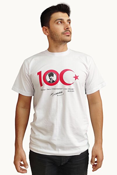 Türkiye Cumhuriyet' Nin 100. Yılı/atatürk Silüeti Ve Imzası- Özel Tasarım Baskılı Unisex T-shirt