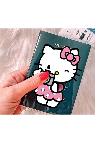 Tatilcim Kitty - Transparent PVC Printed Pocket Passport Cover Compatible with All Countries Passports