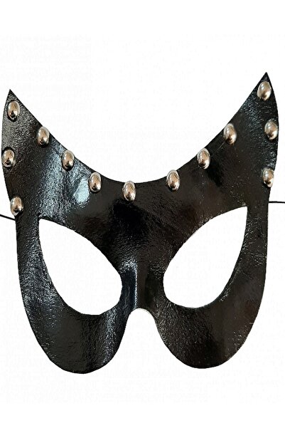 KOSTÜMCE Kedi Kadın Maskesi Deri Siyah Renk