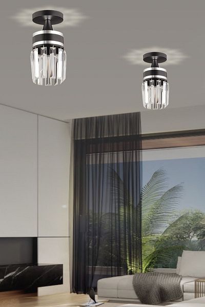 Docklight Single Tokyo Black Plafonier Crystal Stone Chrome Striped Cylinder Downward Facing Luxury Chandelier